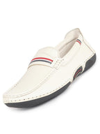 Men White Stitched Stripe Design Classic Slip-Ons Loafer with Flexible Slip Resistant Sole|Slip On Shoes|Casual Shoes