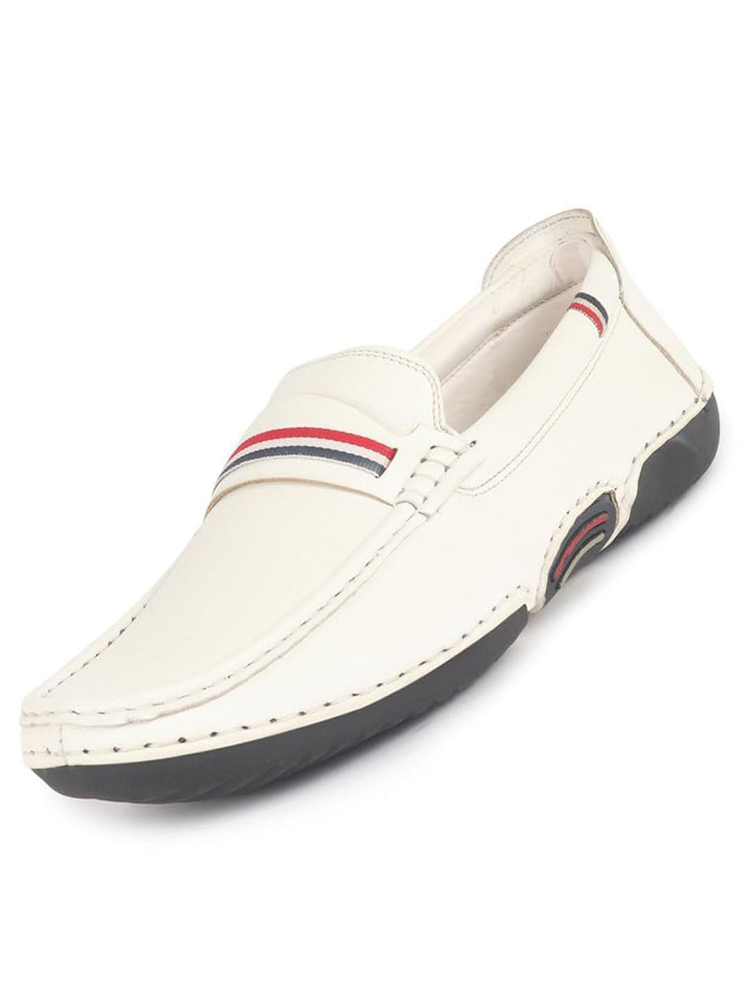 Men White Stitched Stripe Design Classic Slip-Ons Loafer with Flexible Slip Resistant Sole|Slip On Shoes|Casual Shoes