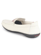 Men White Stitched Stripe Design Classic Slip-Ons Loafer with Flexible Slip Resistant Sole|Slip On Shoes|Casual Shoes