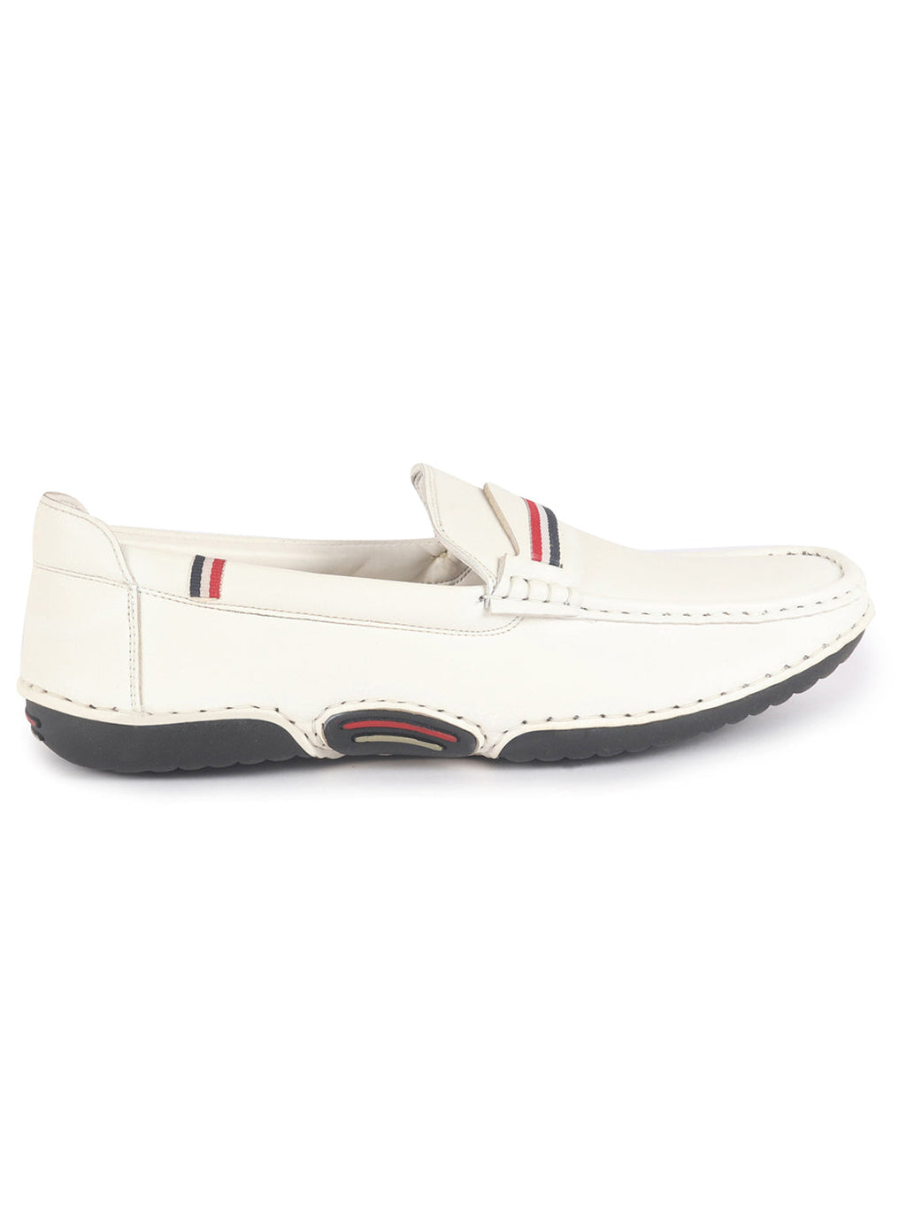 Men White Stitched Stripe Design Classic Slip-Ons Loafer with Flexible Slip Resistant Sole|Slip On Shoes|Casual Shoes