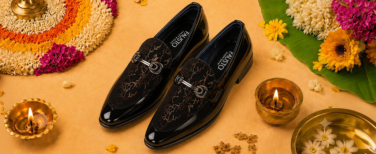 Men Black Velvet Patent Leather Horsebit Buckle Ethnic Slip On Shoes|Party Shoe|Office Shoe|Anti Skid Sole