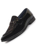 Men Black Velvet Patent Leather Horsebit Buckle Ethnic Slip On Shoes|Party Shoe|Office Shoe|Anti Skid Sole
