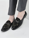 Men Black Velvet Patent Leather Horsebit Buckle Ethnic Slip On Shoes|Party Shoe|Office Shoe|Anti Skid Sole