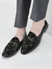 Men Black Velvet Patent Leather Horsebit Buckle Ethnic Slip On Shoes|Party Shoe|Office Shoe|Anti Skid Sole