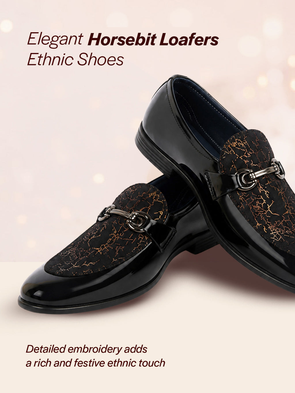 Men Black Velvet Patent Leather Horsebit Buckle Ethnic Slip On Shoes|Party Shoe|Office Shoe|Anti Skid Sole