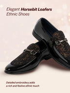 Men Black Velvet Patent Leather Horsebit Buckle Ethnic Slip On Shoes|Party Shoe|Office Shoe|Anti Skid Sole