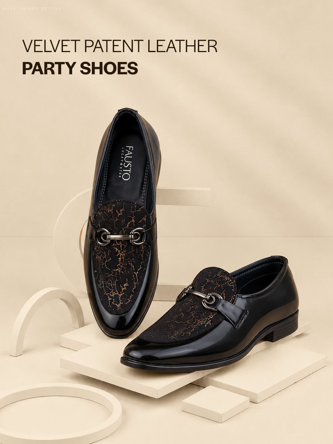 Men Black Velvet Patent Leather Horsebit Buckle Ethnic Slip On Shoes|Party Shoe|Office Shoe|Anti Skid Sole