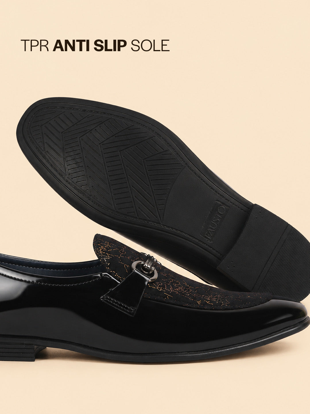 Men Black Velvet Patent Leather Horsebit Buckle Ethnic Slip On Shoes|Party Shoe|Office Shoe|Anti Skid Sole