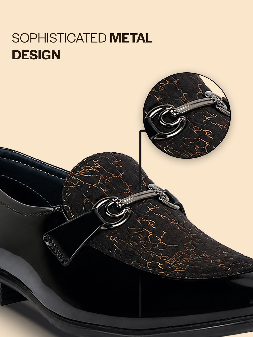 Men Black Velvet Patent Leather Horsebit Buckle Ethnic Slip On Shoes|Party Shoe|Office Shoe|Anti Skid Sole