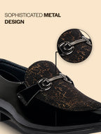 Men Black Velvet Patent Leather Horsebit Buckle Ethnic Slip On Shoes|Party Shoe|Office Shoe|Anti Skid Sole