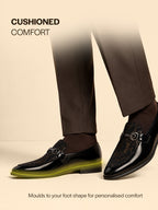 Men Black Velvet Patent Leather Horsebit Buckle Ethnic Slip On Shoes|Party Shoe|Office Shoe|Anti Skid Sole