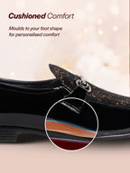 Men Black Velvet Patent Leather Horsebit Buckle Ethnic Slip On Shoes|Party Shoe|Office Shoe|Anti Skid Sole