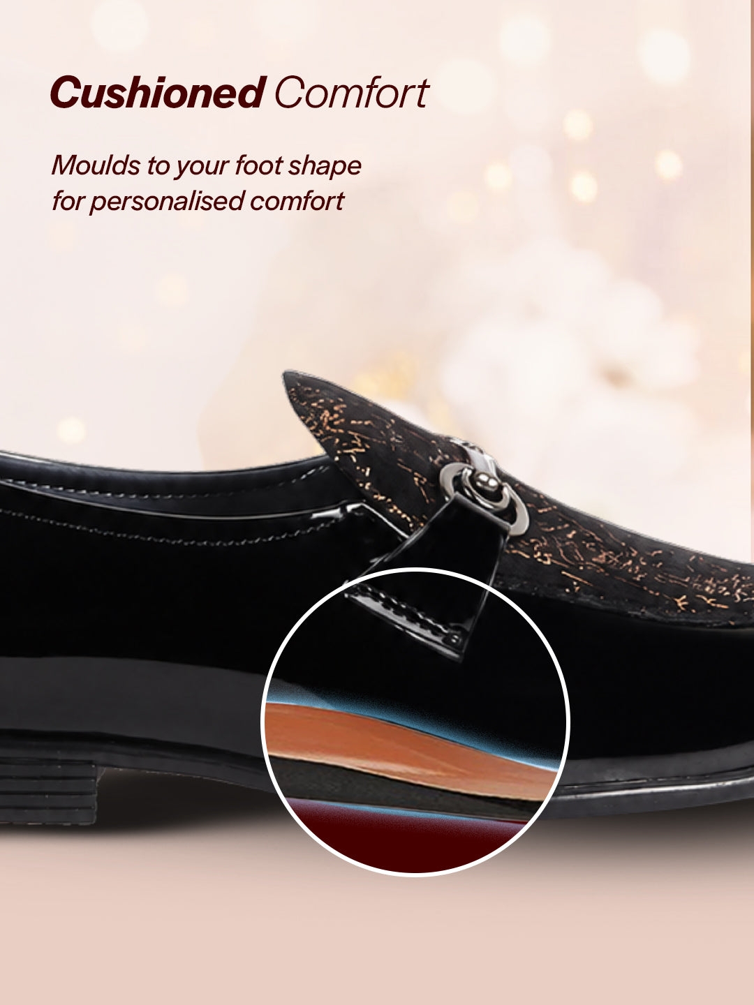 Men Black Velvet Patent Leather Horsebit Buckle Ethnic Slip On Shoes|Party Shoe|Office Shoe|Anti Skid Sole