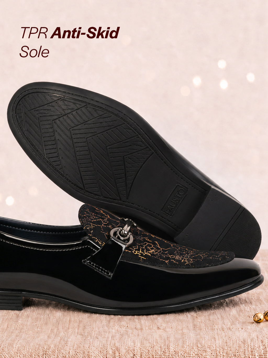 Men Black Velvet Patent Leather Horsebit Buckle Ethnic Slip On Shoes|Party Shoe|Office Shoe|Anti Skid Sole