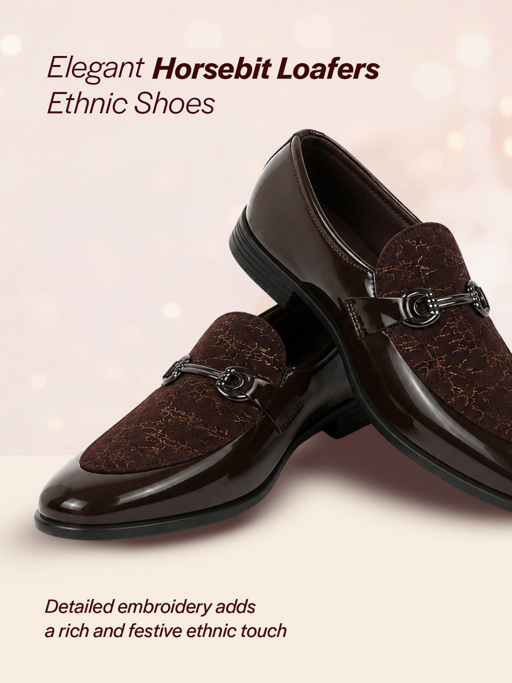 men brown velvet patent leather horsebit buckle ethnic slip on shoes|party shoe|office shoe|anti skid sole