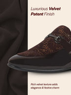 men brown velvet patent leather horsebit buckle ethnic slip on shoes|party shoe|office shoe|anti skid sole