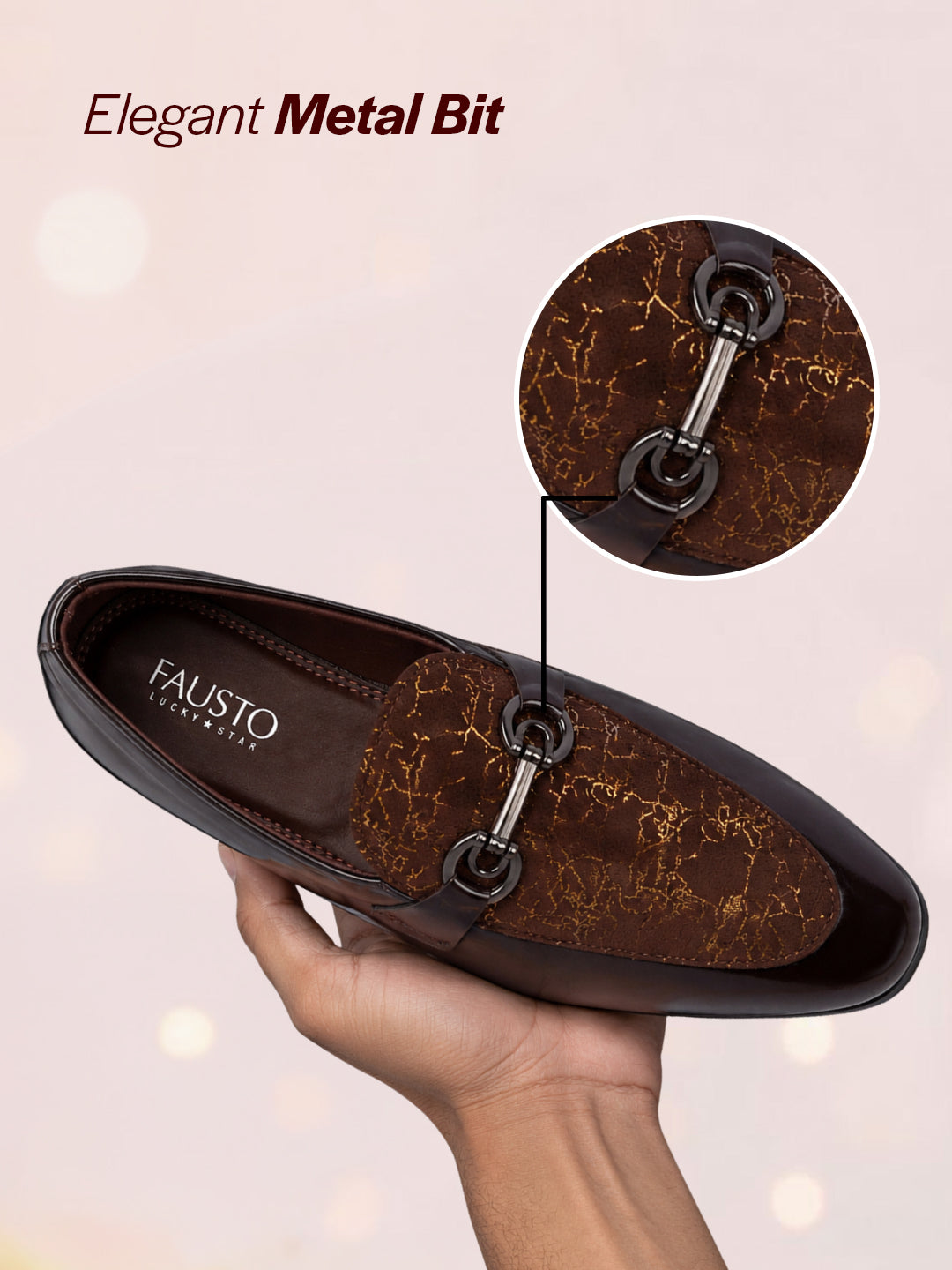 men brown velvet patent leather horsebit buckle ethnic slip on shoes|party shoe|office shoe|anti skid sole