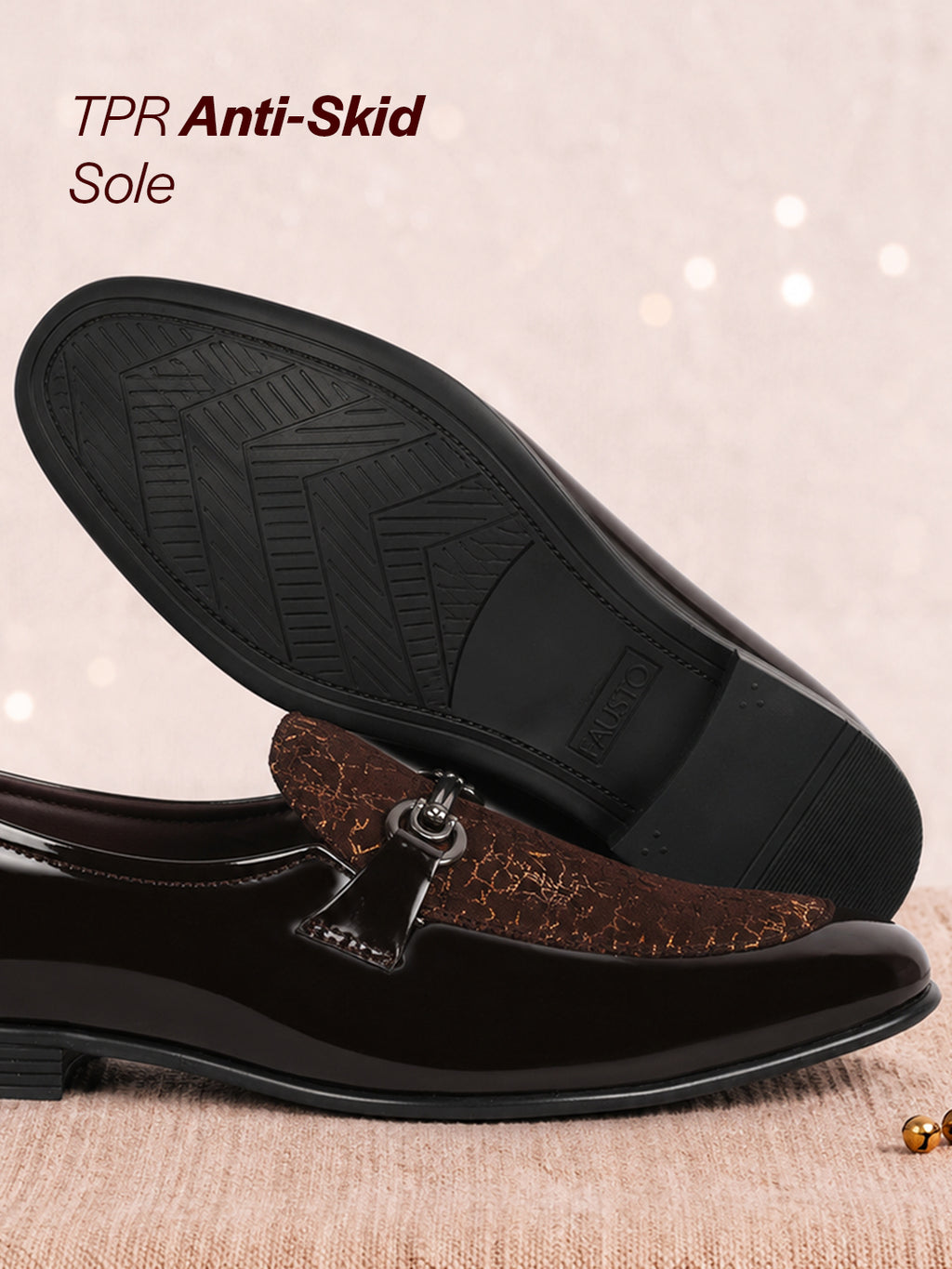 men brown velvet patent leather horsebit buckle ethnic slip on shoes|party shoe|office shoe|anti skid sole