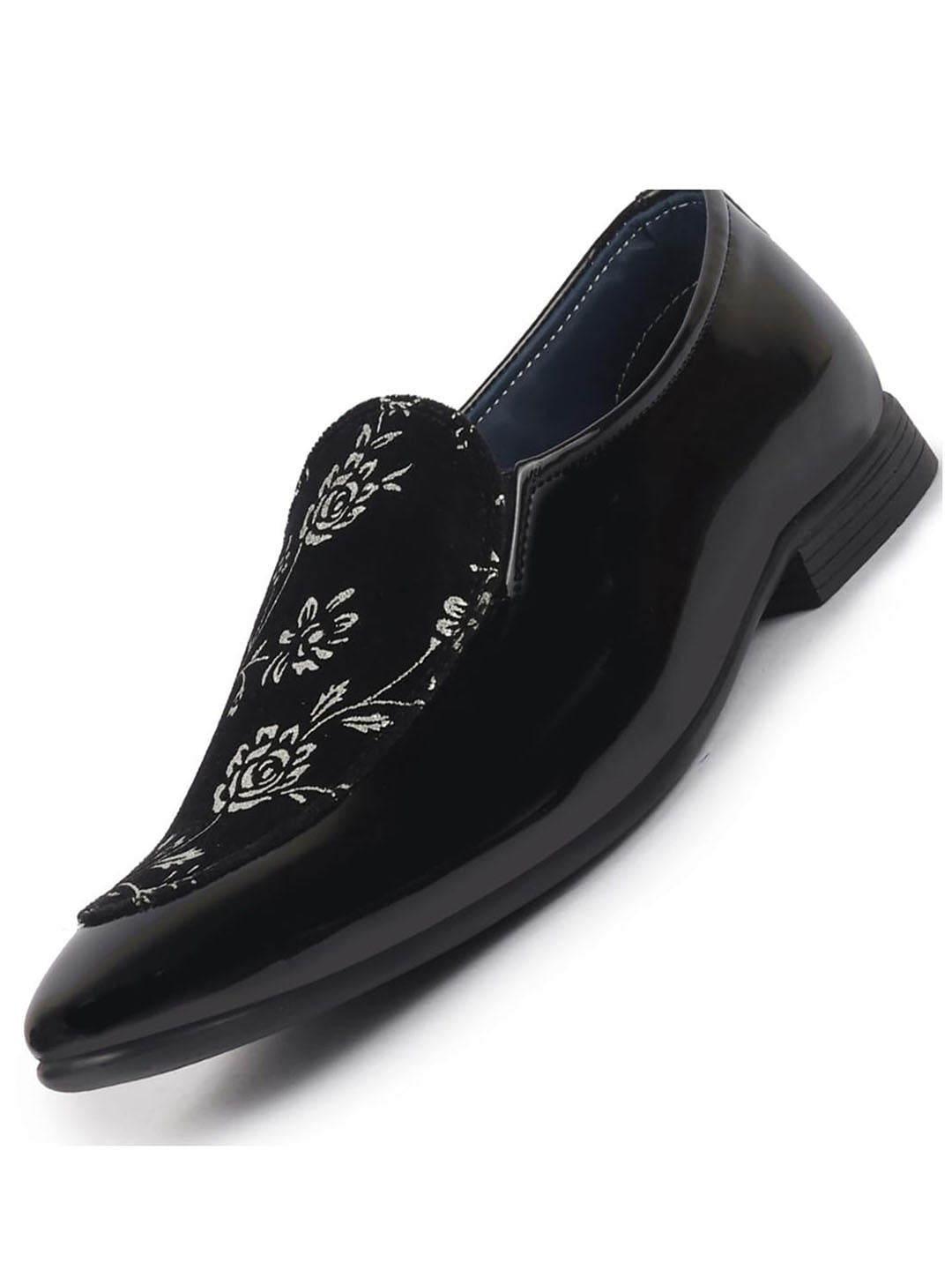 men black velvet patent leather floral print classic party slip on shoes|wedding shoes|lightweight shoes