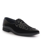 men black velvet patent leather floral print classic party slip on shoes|wedding shoes|lightweight shoes