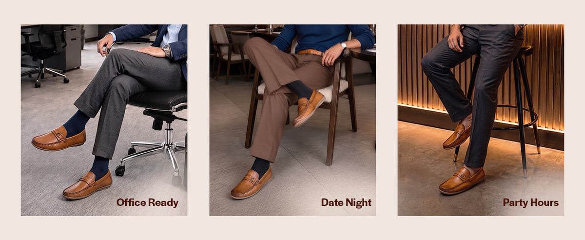 Men Tan Genuine Leather Moc Toe Metallic Buckle Strap Driving Loafers|Soft Leather Lining Shoes for Long Day Comfort|Perfect for Office Formal, Events, Travel