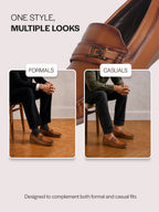 Men Tan Genuine Leather Moc Toe Metallic Buckle Strap Driving Loafers|Soft Leather Lining Shoes for Long Day Comfort|Perfect for Office Formal, Events, Travel