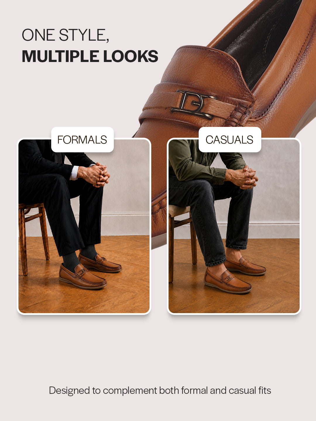 Men Tan Genuine Leather Moc Toe Metallic Buckle Strap Driving Loafers|Soft Leather Lining Shoes for Long Day Comfort|Perfect for Office Formal, Events, Travel