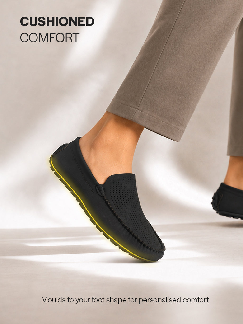 Men Black Perforated Breathable Stitched Moc Toe Loafer and Moccasins|Cushioned Insole Driving Casual Shoe with Flexible Comfort Sole|Slip On Shoes for Evening Parties & Dinners