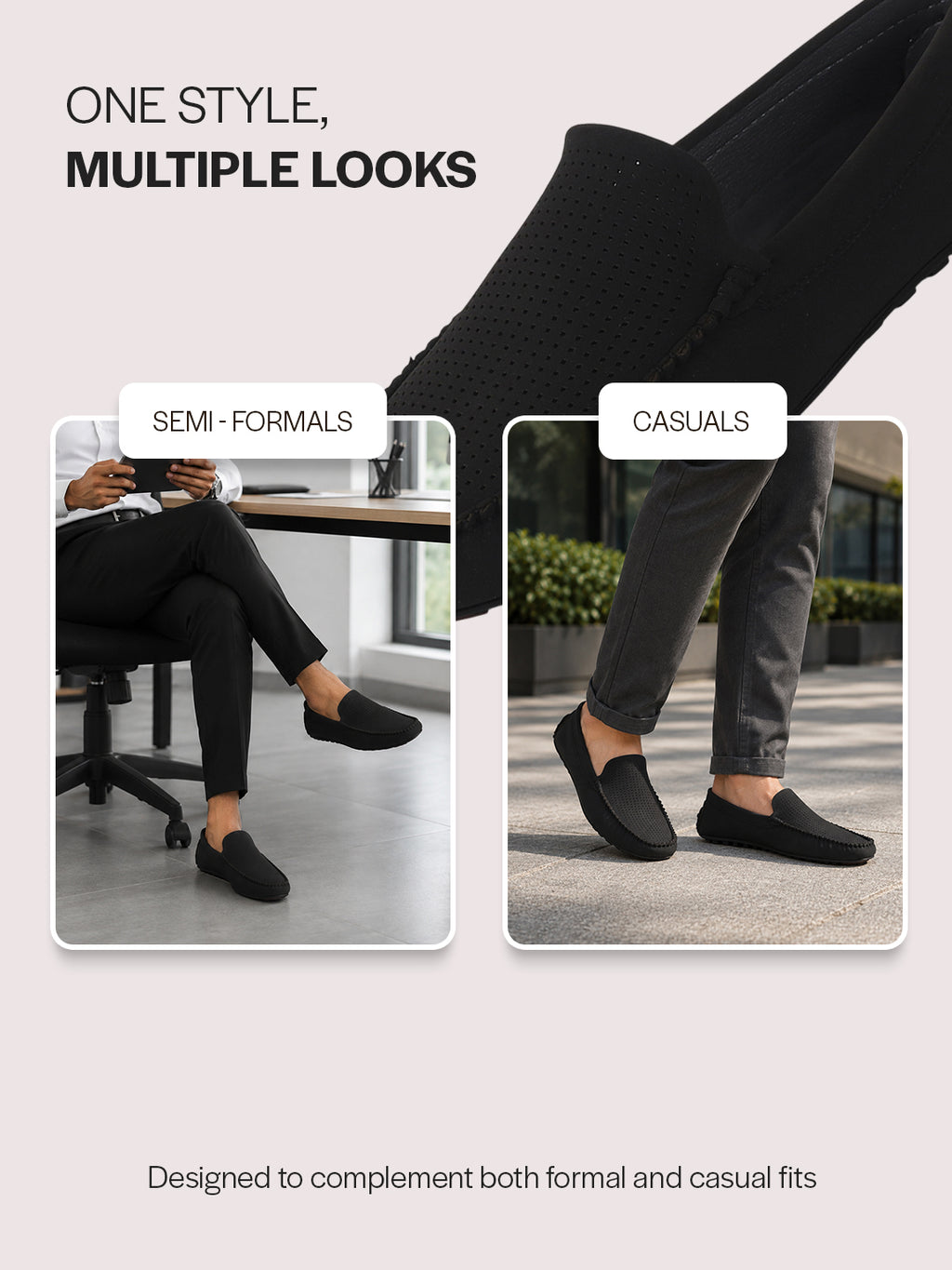 Men Black Perforated Breathable Stitched Moc Toe Loafer and Moccasins|Cushioned Insole Driving Casual Shoe with Flexible Comfort Sole|Slip On Shoes for Evening Parties & Dinners