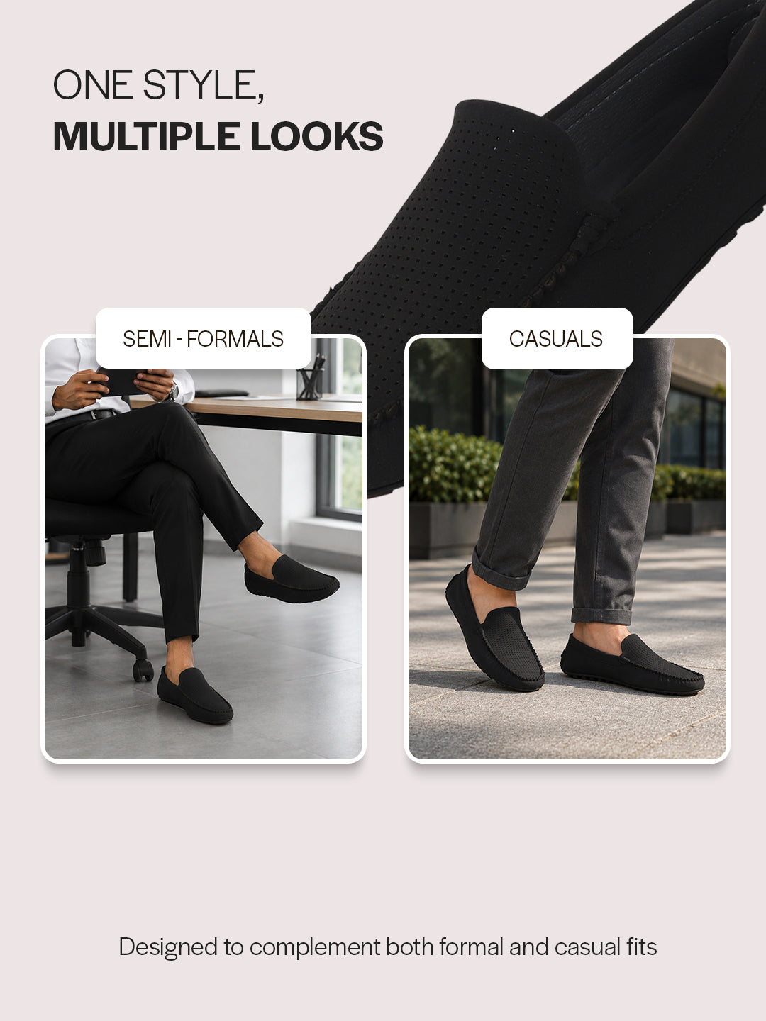 Men Black Perforated Breathable Stitched Moc Toe Loafer and Moccasins|Cushioned Insole Driving Casual Shoe with Flexible Comfort Sole|Slip On Shoes for Evening Parties & Dinners