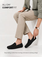 Men Black Perforated Breathable Stitched Moc Toe Loafer and Moccasins|Cushioned Insole Driving Casual Shoe with Flexible Comfort Sole|Slip On Shoes for Evening Parties & Dinners