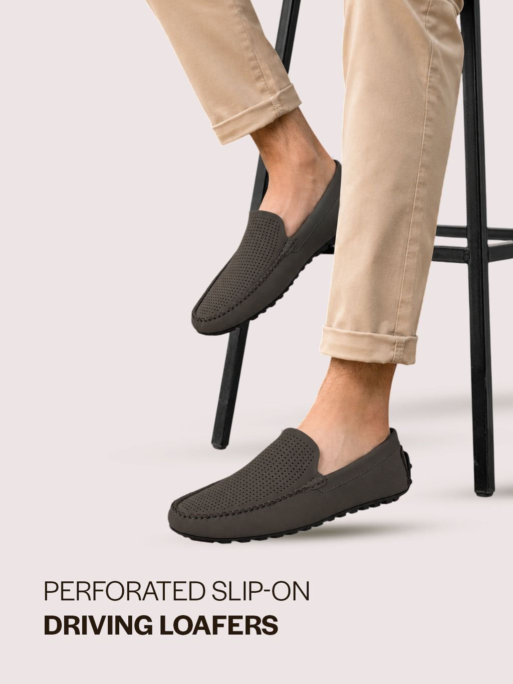 Men Grey Perforated Breathable Stitched Moc Toe Loafer and Moccasins|Cushioned Insole Driving Casual Shoe with Flexible Comfort Sole|Slip On Shoes for Evening Parties & Dinners