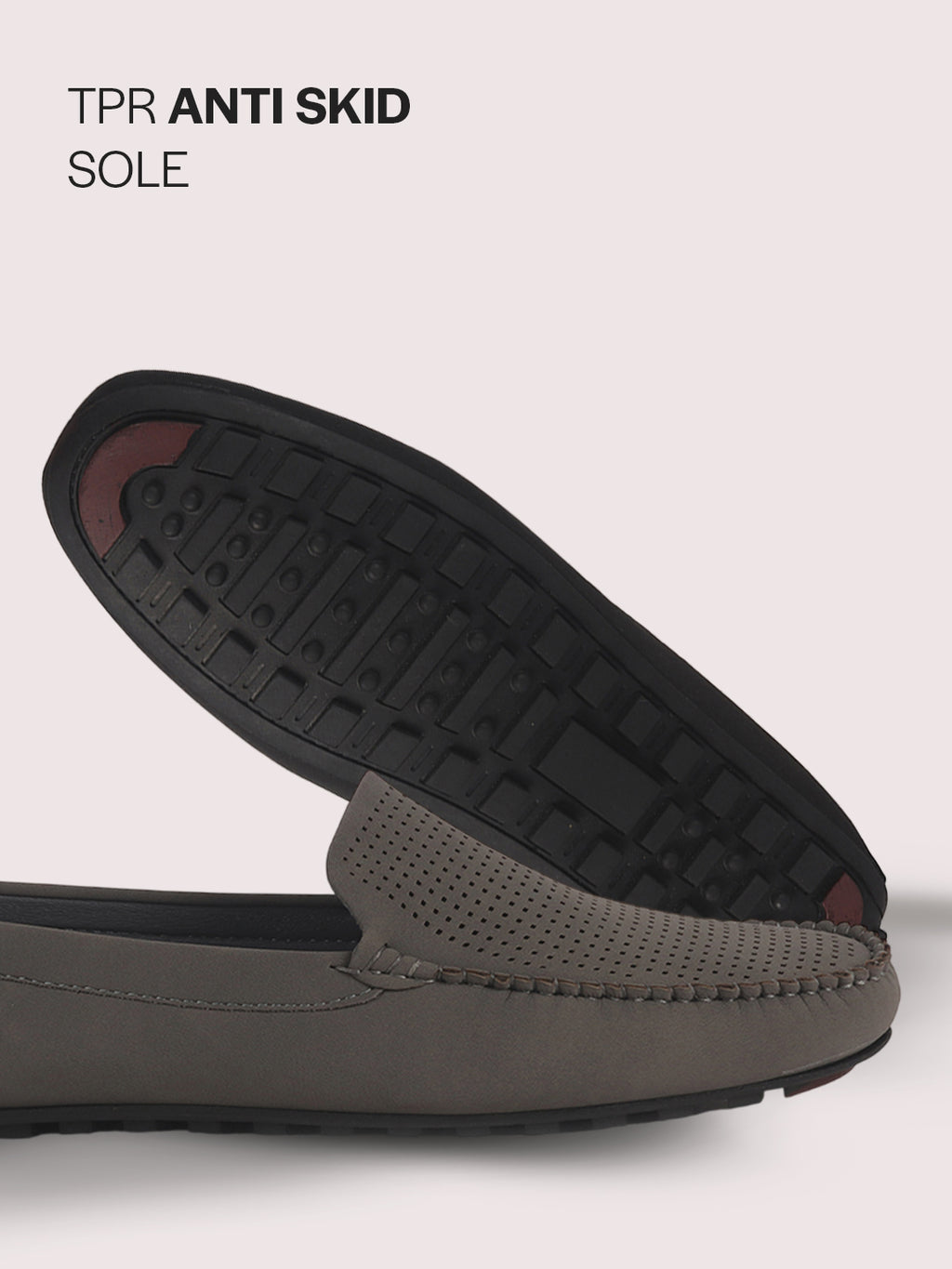 Men Grey Perforated Breathable Stitched Moc Toe Loafer and Moccasins|Cushioned Insole Driving Casual Shoe with Flexible Comfort Sole|Slip On Shoes for Evening Parties & Dinners