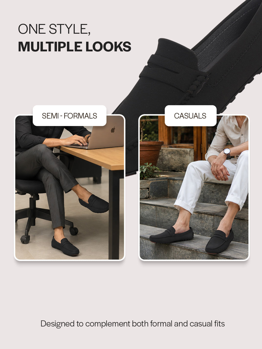 Men Black Classic Slip-On Semi Formal Moccasins|Lightweight Shock Abosorbing Insole Driving Loafers|Casual Styling Outfits, Everyday Comfort Moc Toe Shoe