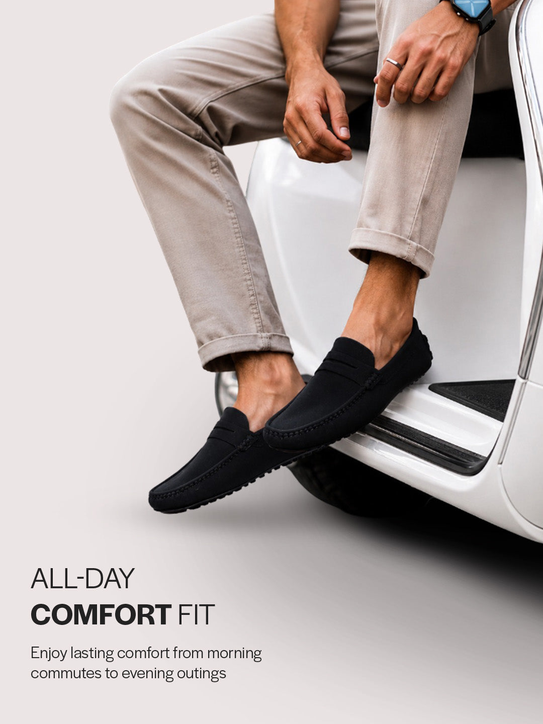 Men Black Classic Slip-On Semi Formal Moccasins|Lightweight Shock Abosorbing Insole Driving Loafers|Casual Styling Outfits, Everyday Comfort Moc Toe Shoe