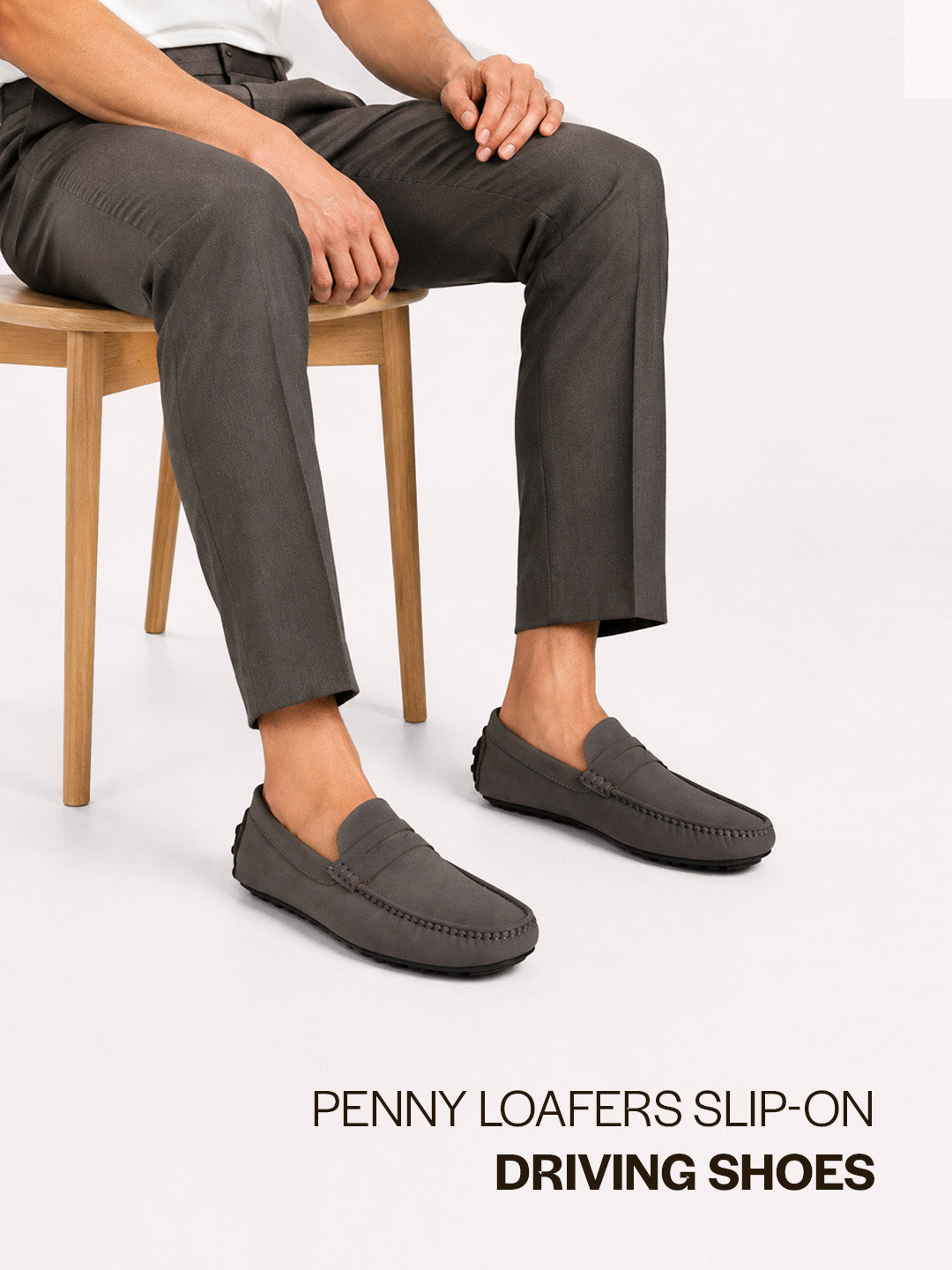 Men Grey Classic Slip-On Semi Formal Moccasins|Lightweight Shock Abosorbing Insole Driving Loafers|Casual Styling Outfits, Everyday Comfort Moc Toe Shoe