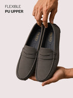 Men Grey Classic Slip-On Semi Formal Moccasins|Lightweight Shock Abosorbing Insole Driving Loafers|Casual Styling Outfits, Everyday Comfort Moc Toe Shoe