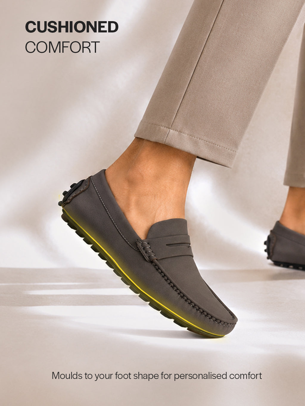 Men Grey Classic Slip-On Semi Formal Moccasins|Lightweight Shock Abosorbing Insole Driving Loafers|Casual Styling Outfits, Everyday Comfort Moc Toe Shoe