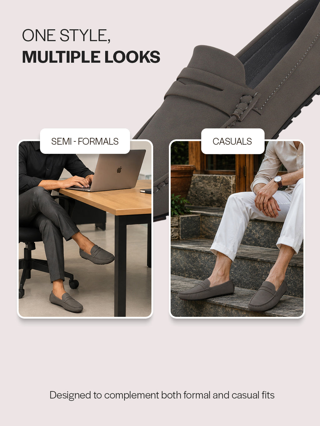 Men Grey Classic Slip-On Semi Formal Moccasins|Lightweight Shock Abosorbing Insole Driving Loafers|Casual Styling Outfits, Everyday Comfort Moc Toe Shoe