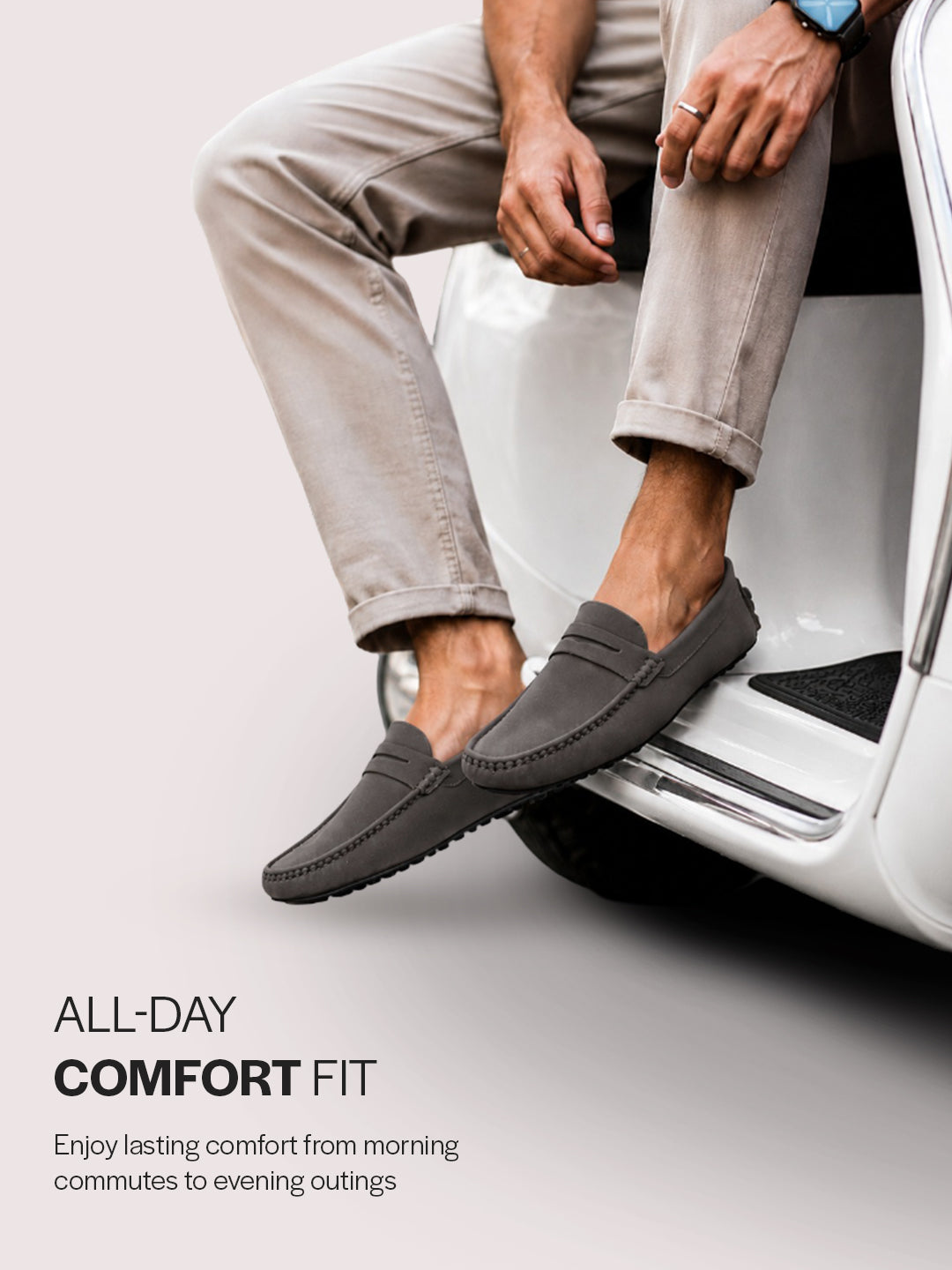 Men Grey Classic Slip-On Semi Formal Moccasins|Lightweight Shock Abosorbing Insole Driving Loafers|Casual Styling Outfits, Everyday Comfort Moc Toe Shoe