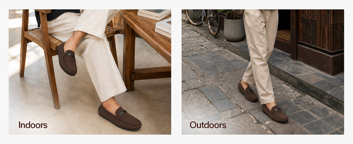 Men Brown Elegant Moc Toe Casual Horsebit Buckle Driving Loafers|Cushioned Comfort Moccasin Shoe with Traction Sole Grip|Slip On Shoes for Semi-Formal Outfits