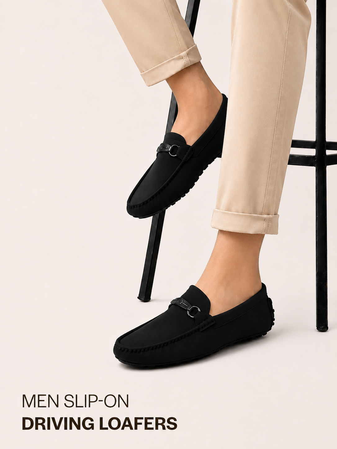 Men Black Elegant Moc Toe Casual Horsebit Buckle Driving Loafers|Cushioned Comfort Moccasin Shoe with Traction Sole Grip|Slip On Shoes for Semi-Formal Outfits