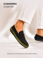 Men Black Elegant Moc Toe Casual Horsebit Buckle Driving Loafers|Cushioned Comfort Moccasin Shoe with Traction Sole Grip|Slip On Shoes for Semi-Formal Outfits