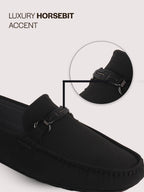 Men Black Elegant Moc Toe Casual Horsebit Buckle Driving Loafers|Cushioned Comfort Moccasin Shoe with Traction Sole Grip|Slip On Shoes for Semi-Formal Outfits