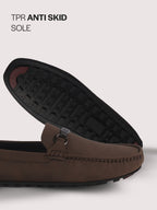 Men Brown Elegant Moc Toe Casual Horsebit Buckle Driving Loafers|Cushioned Comfort Moccasin Shoe with Traction Sole Grip|Slip On Shoes for Semi-Formal Outfits