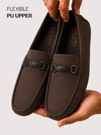 Men Brown Elegant Moc Toe Casual Horsebit Buckle Driving Loafers|Cushioned Comfort Moccasin Shoe with Traction Sole Grip|Slip On Shoes for Semi-Formal Outfits