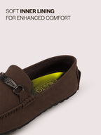 Men Brown Elegant Moc Toe Casual Horsebit Buckle Driving Loafers|Cushioned Comfort Moccasin Shoe with Traction Sole Grip|Slip On Shoes for Semi-Formal Outfits