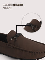 Men Brown Elegant Moc Toe Casual Horsebit Buckle Driving Loafers|Cushioned Comfort Moccasin Shoe with Traction Sole Grip|Slip On Shoes for Semi-Formal Outfits