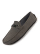 Men Grey Elegant Moc Toe Casual Horsebit Buckle Driving Loafers|Cushioned Comfort Moccasin Shoe with Traction Sole Grip|Slip On Shoes for Semi-Formal Outfits