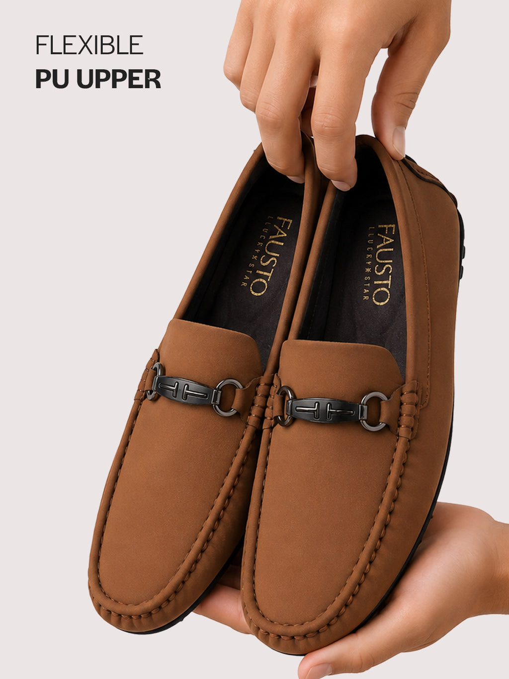 Men Tan Elegant Moc Toe Casual Horsebit Buckle Driving Loafers|Cushioned Comfort Moccasin Shoe with Traction Sole Grip|Slip On Shoes for Semi-Formal Outfits